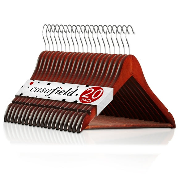 Casafield 20 Wooden Suit Hangers, Cherry - Non-Slip Pant Bar & Swivel Hook