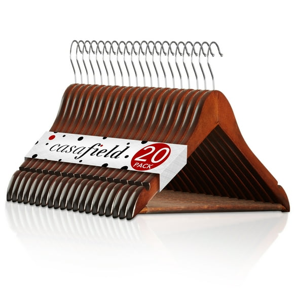 Casafield 20 Wooden Suit Hangers, Walnut - Non-Slip Pant Bar & Swivel Hook