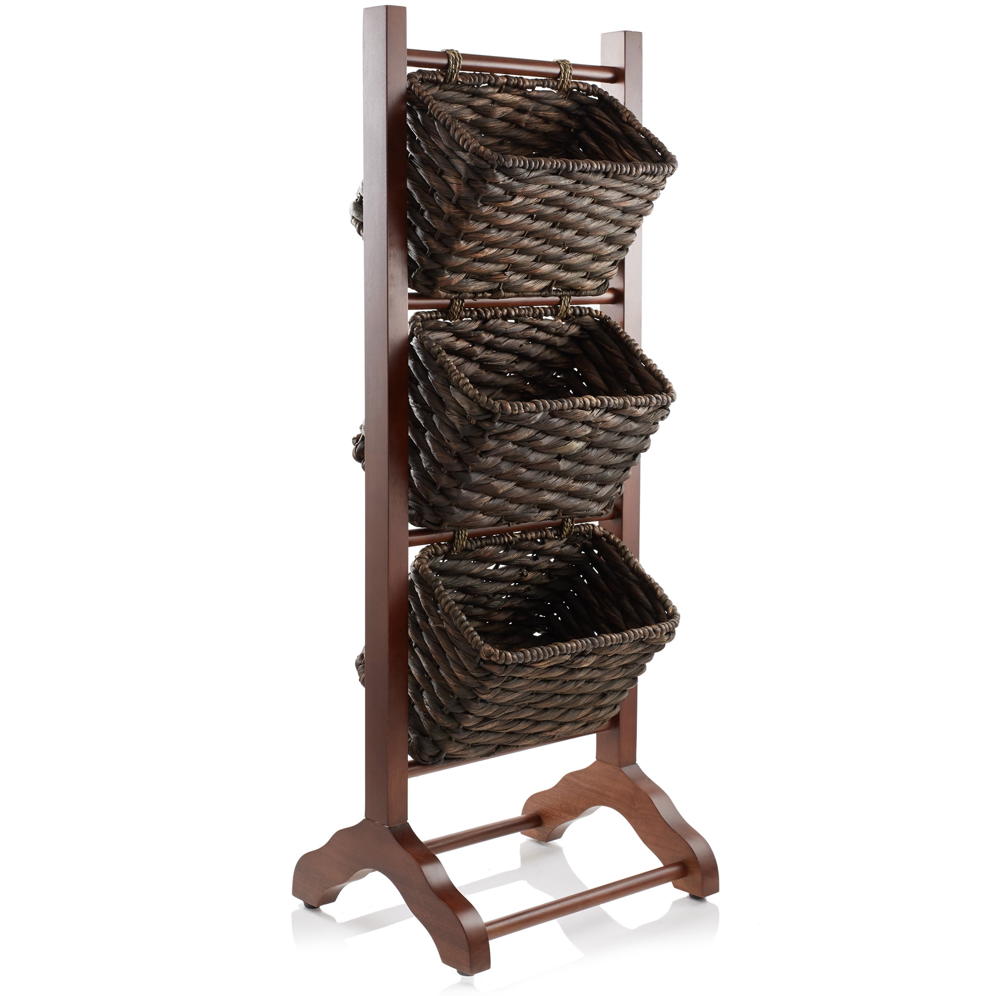 Stand Rack Storage 3 Casafield, 3-Tier Floor Stand Rack with Hanging Baskets, Walnut ...