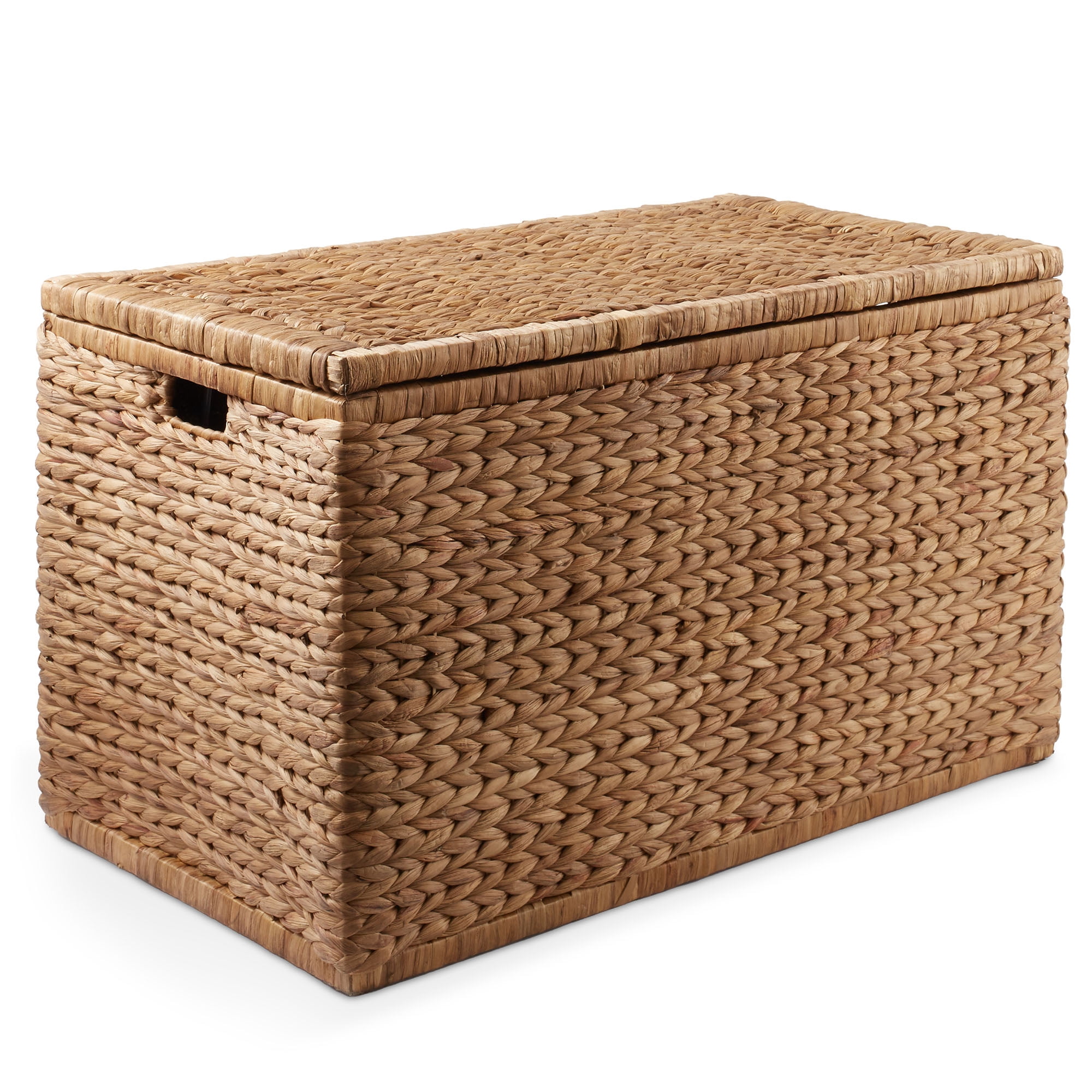 Casafield 30" Storage Chest with Lid, Handles, Safety Hinge - Cinnamon Brown, Hyacinth Wicker Storage Trunk for Bedroom, Entry Way, Living Room