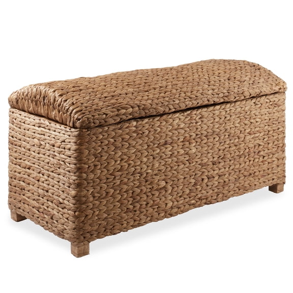 Casafield 36" Storage Trunk with Curved Lid, Safety Hinge - Cinnamon, Water Hyacinth Wicker Storage Chest Basket for Bedroom, Entry Way, Living Room