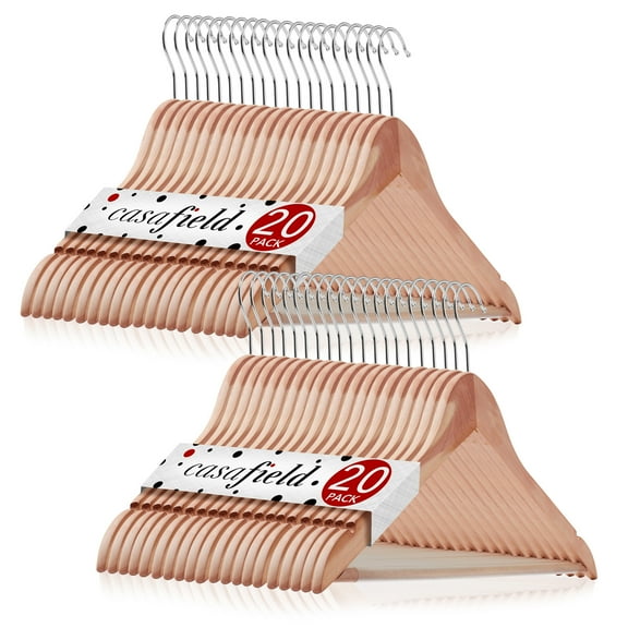 Casafield 40 Red Cedar Wooden Suit Hangers with Non-Slip Pant Bar and Swivel Hook