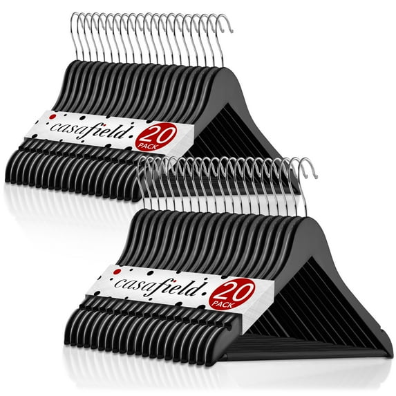 Casafield 40 Wooden Suit Hangers, Black - Non-Slip Pant Bar & Swivel Hook