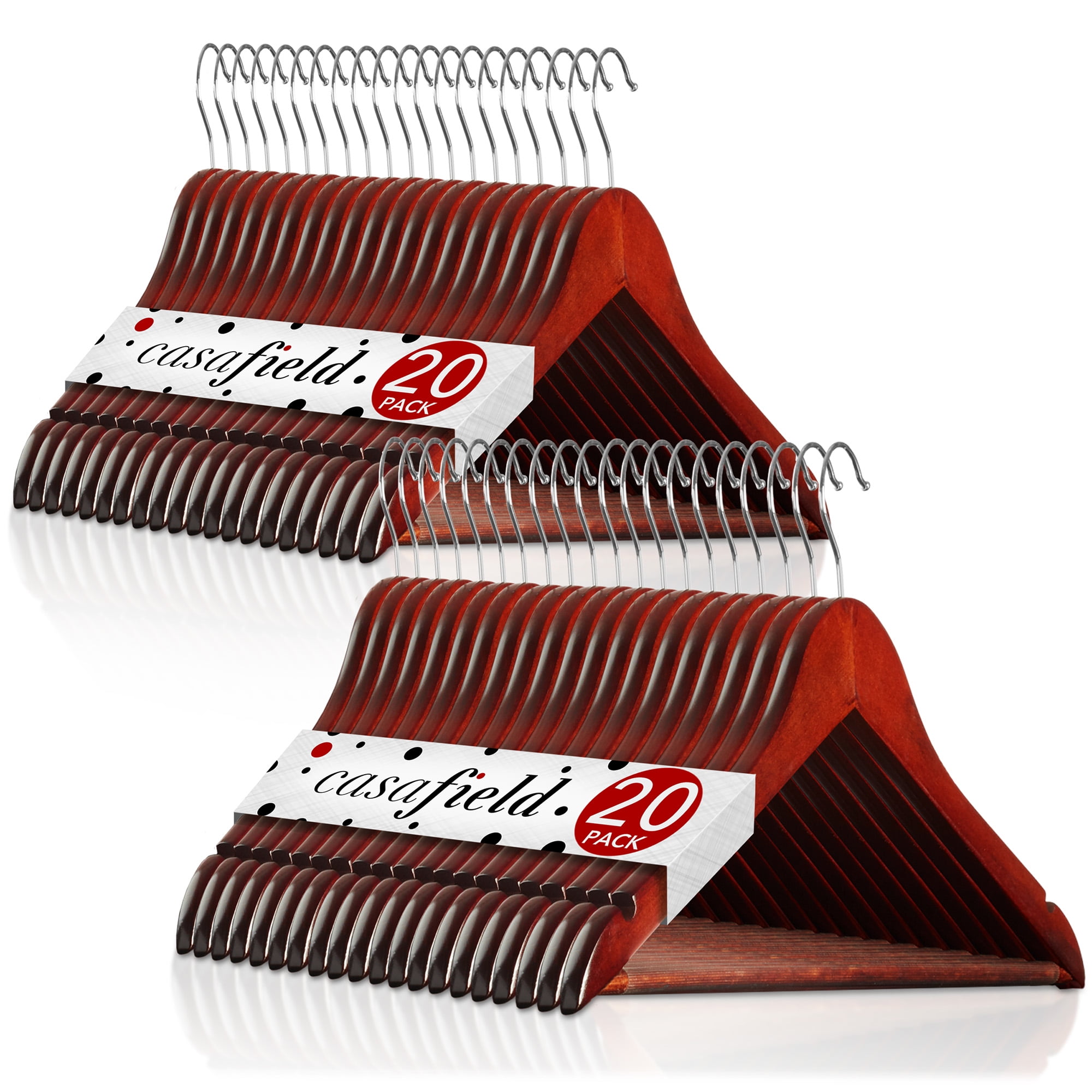 Casafield 40 Wooden Suit Hangers, Cherry - Non-Slip Pant Bar & Swivel Hook