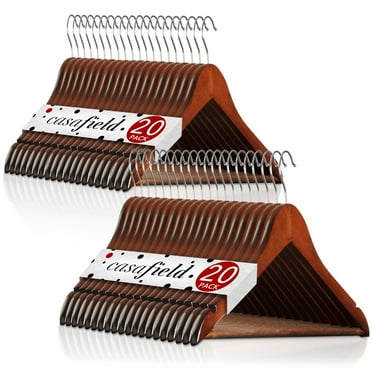 Casafield 40 Wooden Suit Hangers, Walnut - Non-Slip Pant Bar & Swivel Hook