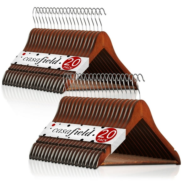 Casafield 40 Wooden Suit Hangers, Walnut - Non-Slip Pant Bar & Swivel Hook