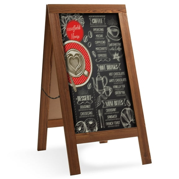 Casafield 40" x 20" A Frame Chalkboard Sign, Rustic Brown Double-Sided Magnetic Wooden Menu Board for Cafés, Sandwich Shops, Sidewalks, and Weddings
