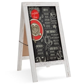Casafield 40" x 20" A Frame Chalkboard Sign, Whitewash Brown Double-Sided Magnetic Wooden Menu Board for Cafés, Sandwich Shops, Sidewalks, and Weddings