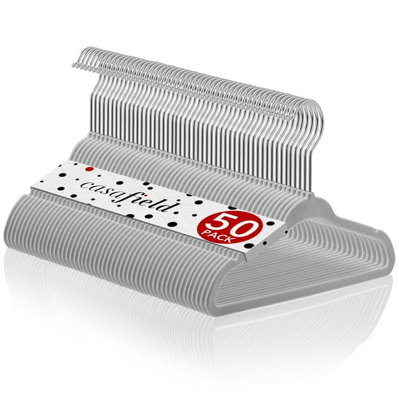 Casafield 50 Velvet Baby Hangers for Infant & Toddler Clothes, 11" - Gray