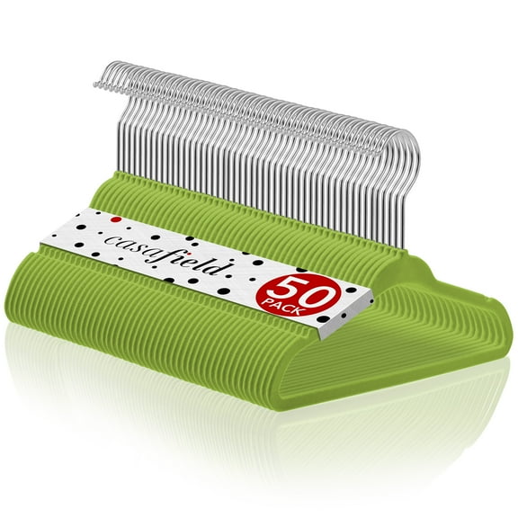 Casafield 50 Velvet Baby Hangers for Infant & Toddler Clothes, 11" - Lime Green