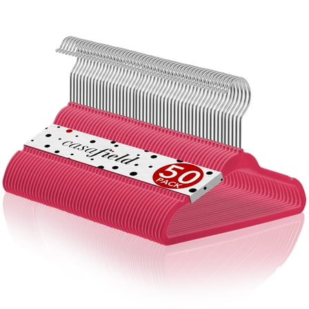 Casafield 50 Velvet Baby Hangers for Infant & Toddler Clothes, 11" - Pink