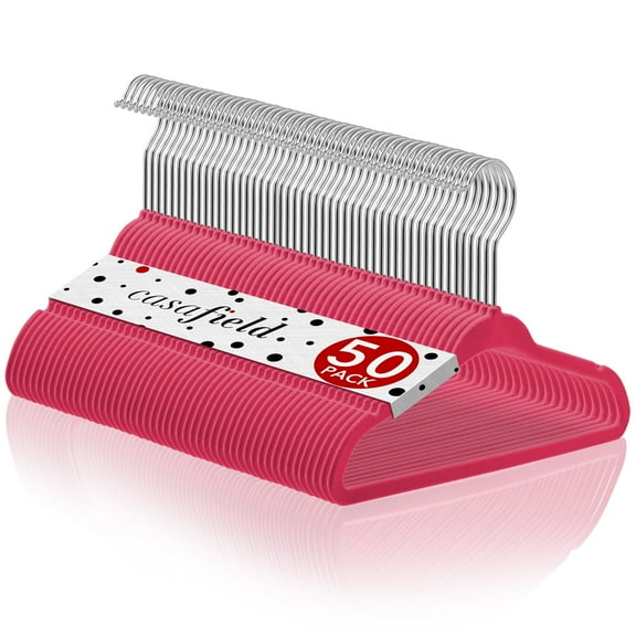 Casafield 50 Velvet Baby Hangers for Infant & Toddler Clothes, 11" - Pink