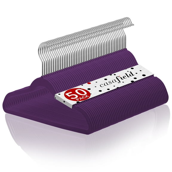 Casafield 50 Velvet Kid's Hangers for Children's Clothes, 14" - Purple