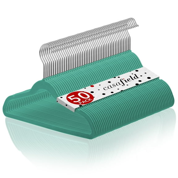 Casafield 50 Velvet Kid's Hangers for Children's Clothes, 14" - Teal