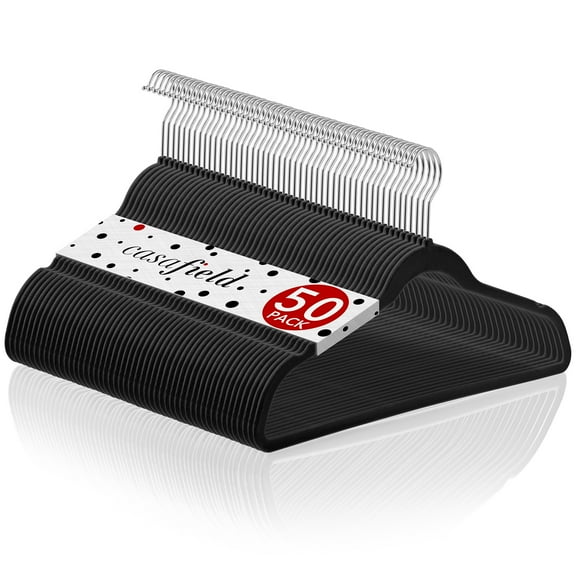 Casafield 50 Velvet Suit Hangers, Black - Space Saving, Non-Slip & Swivel Hook