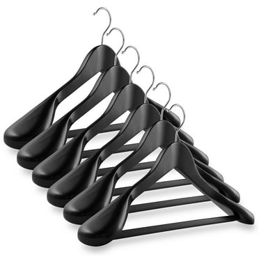 Casafield 6 Wide Shoulder Wooden Suit Hangers, Black - Non-Slip Pant Bar & Swivel Hook