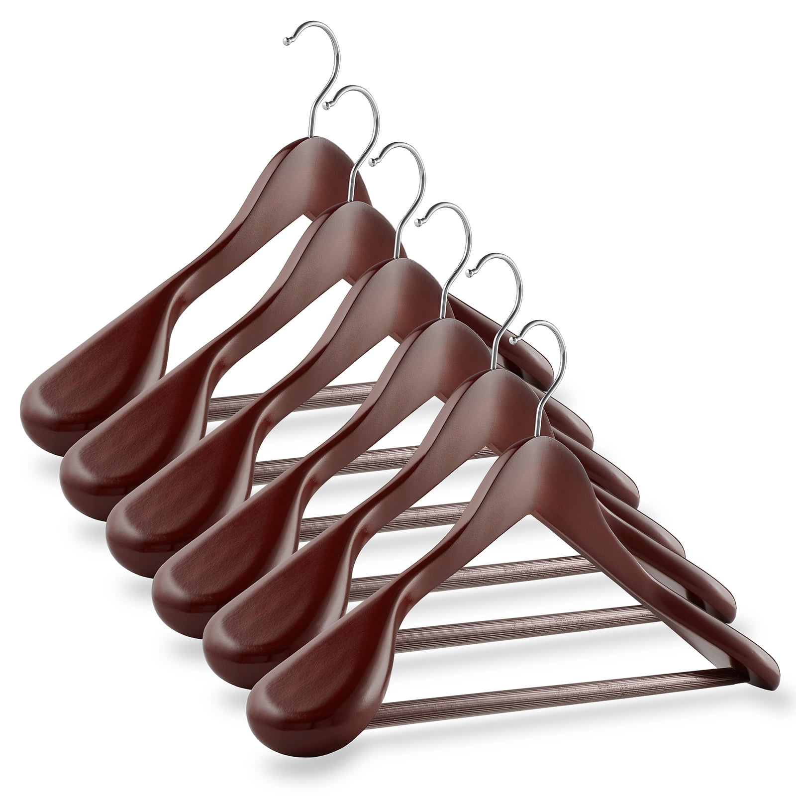 Casafield 6 Wide Shoulder Wooden Suit Hangers, Cherry - Non-Slip Pant Bar & Swivel Hook