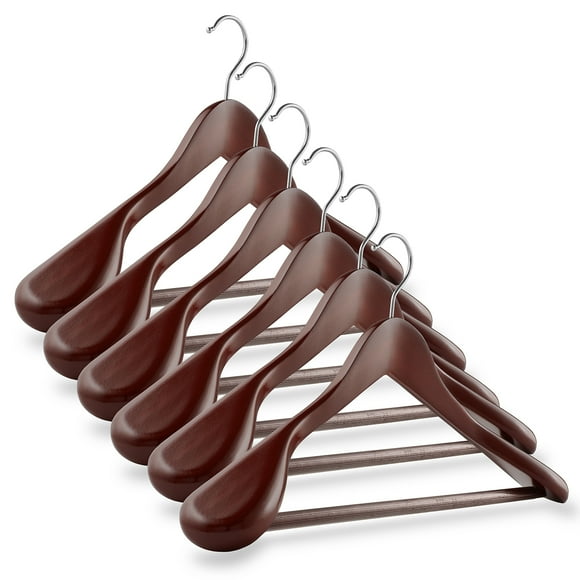 Casafield 6 Wide Shoulder Wooden Suit Hangers, Cherry - Non-Slip Pant Bar & Swivel Hook