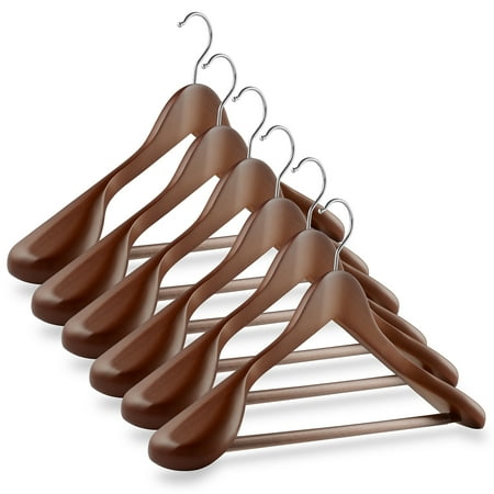 Casafield 6 Wide Shoulder Wooden Suit Hangers, Walnut - Non-Slip Pant Bar & Swivel Hook