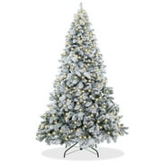 6FT Pre-Lit Realistic Snow-Flocked Pine Artificial Holiday Christmas Tree with Sturdy Metal Stand