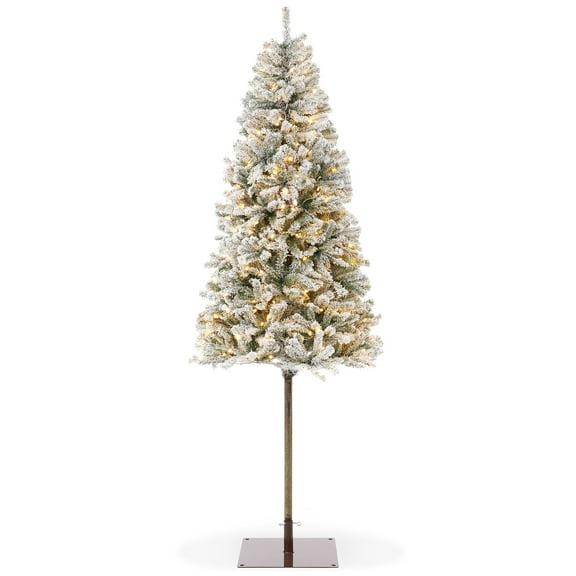 7.5FT Pre-Lit Pencil Snow-Flocked Alpine Fir Artificial Christmas Tree Metal Stand