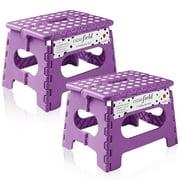 Casafield 9" Folding Step Stool with Handle (Set of 2) - Purple, Collapsible Foot Stool for Kids and Adults