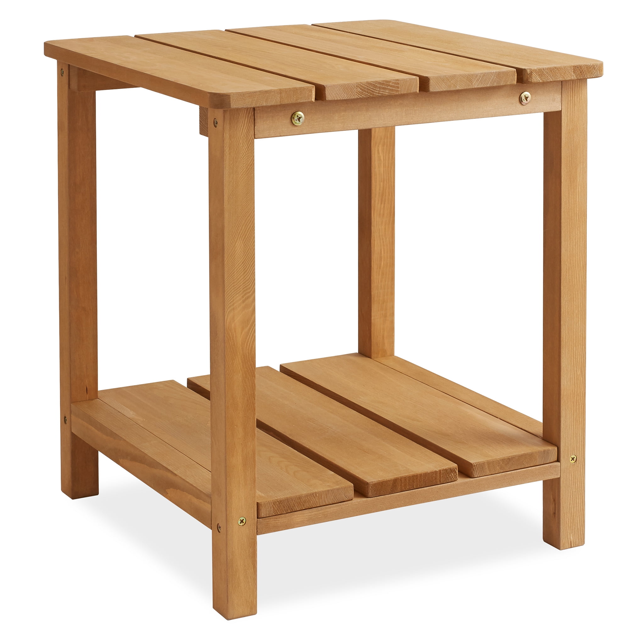 Natural Cedar Wood Outdoor Side Table with Shelf