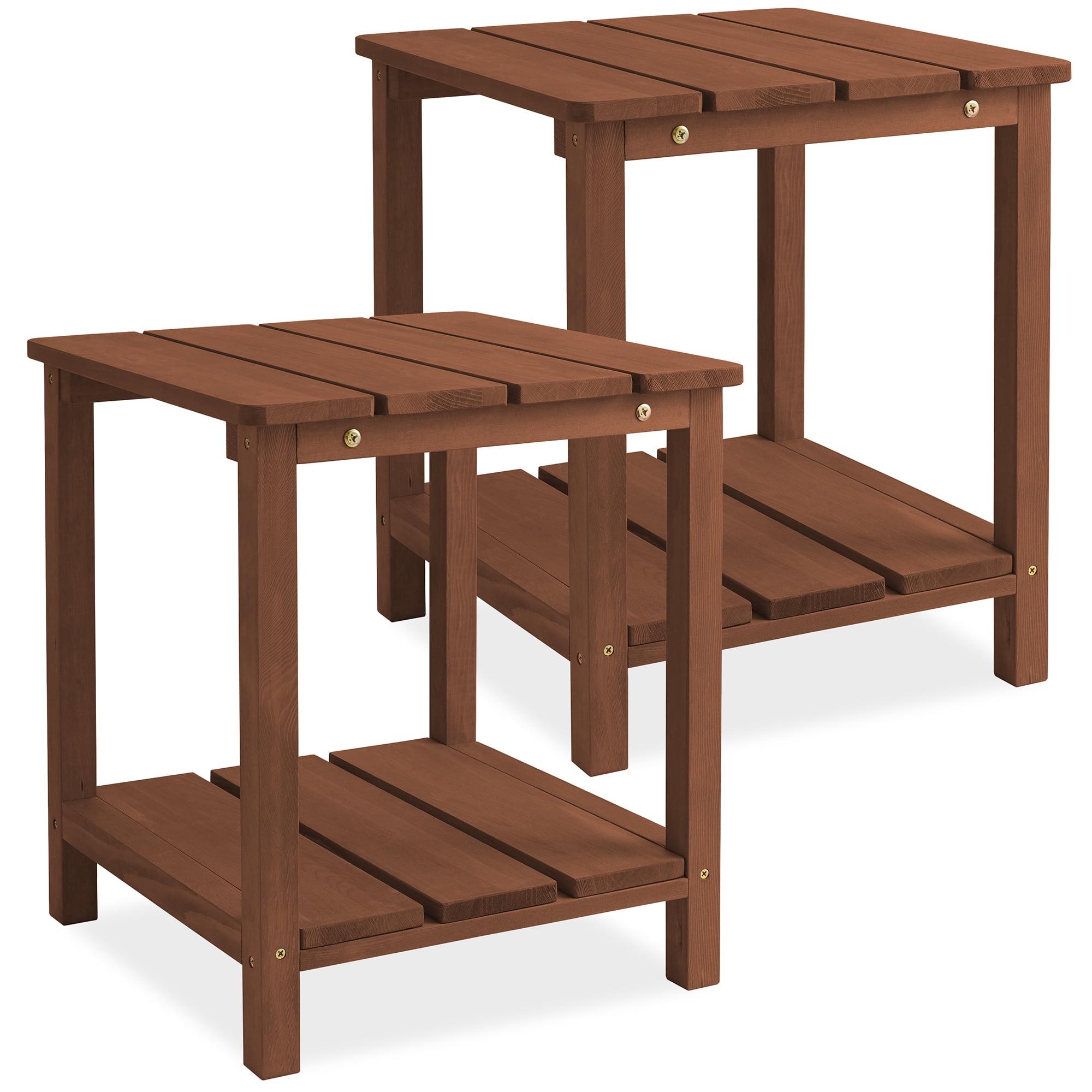 Casafield Adirondack Side Table, Set of Two Cedar Wood End Table with Shelf for Patio, Lawn, and Garden - Espresso
