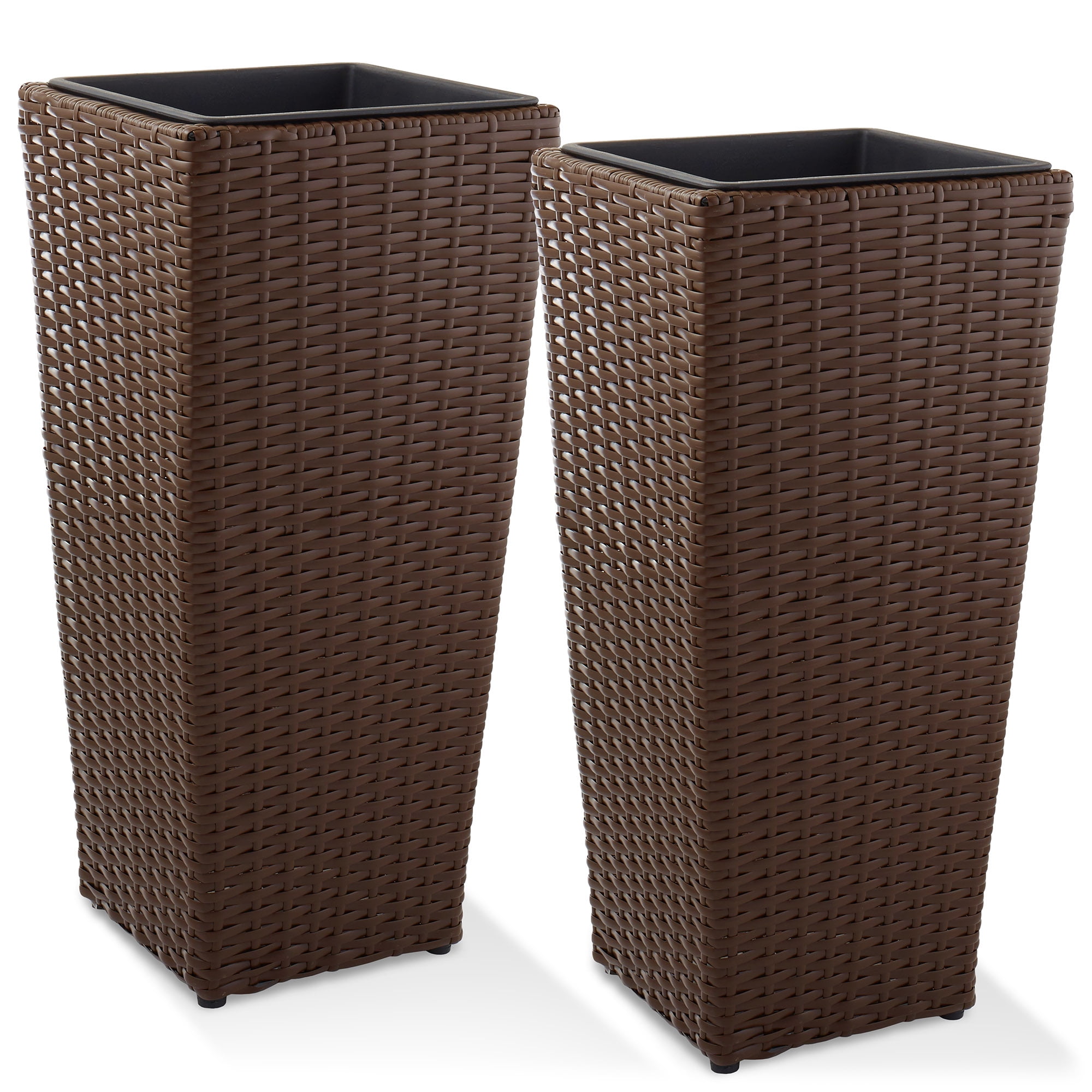 Espresso Tall Tapered All-Weather Poly Rattan Planters, Set of 2