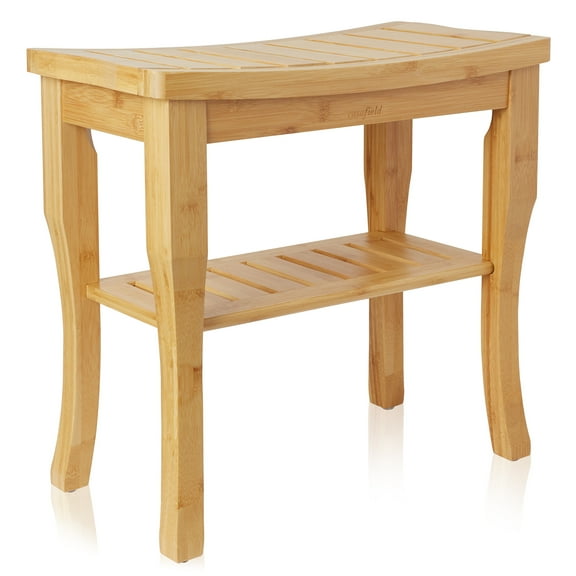 Casafield Bamboo Bathroom Bench with Storage Shelf, 2-Tier Spa Stool
