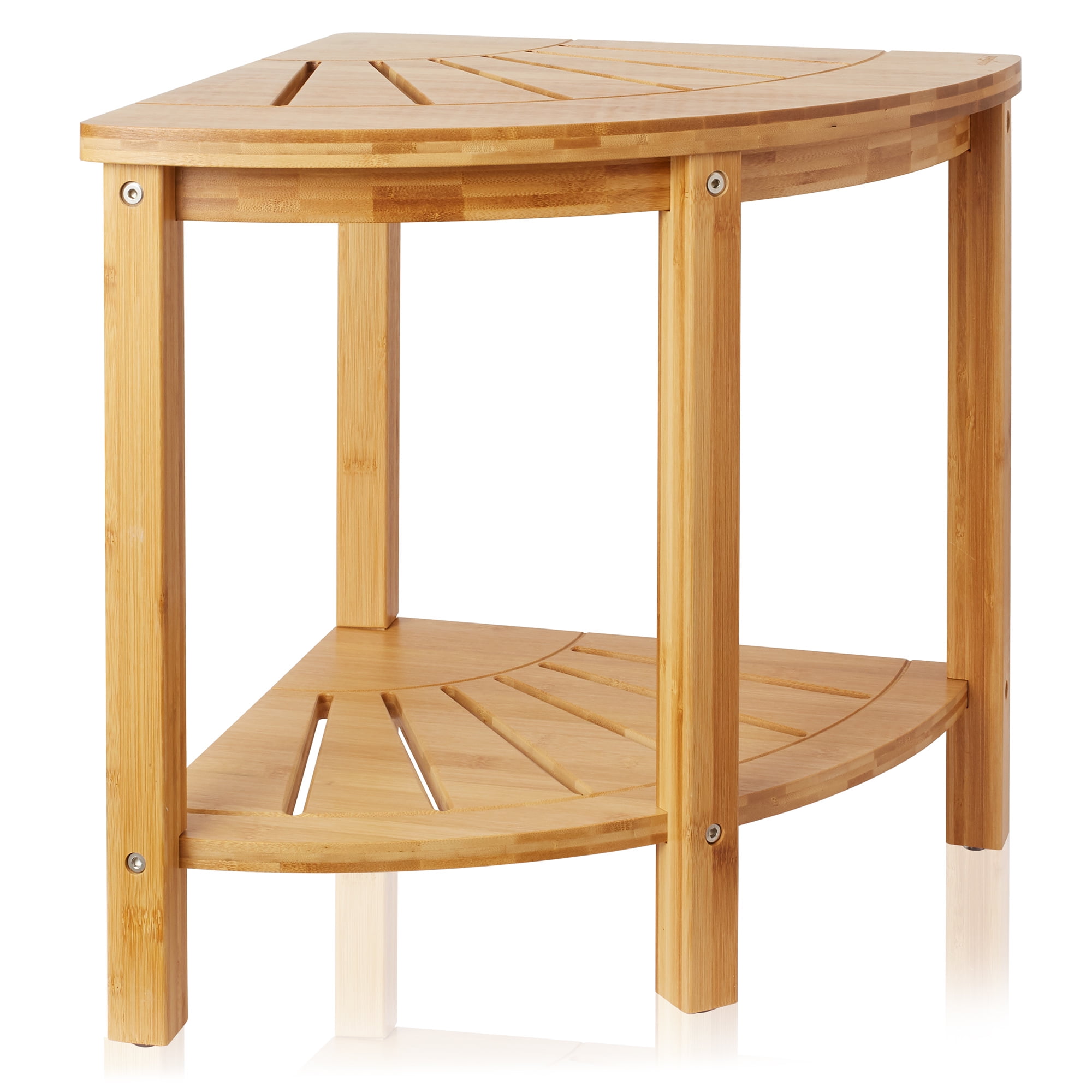 Natural Bamboo Corner Spa Bench with Storage Shelf