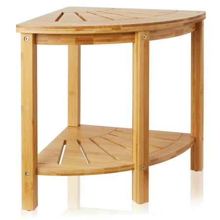Casafield Bamboo Bathroom Corner Stool with Storage Shelf, 2-Tier Spa Bench