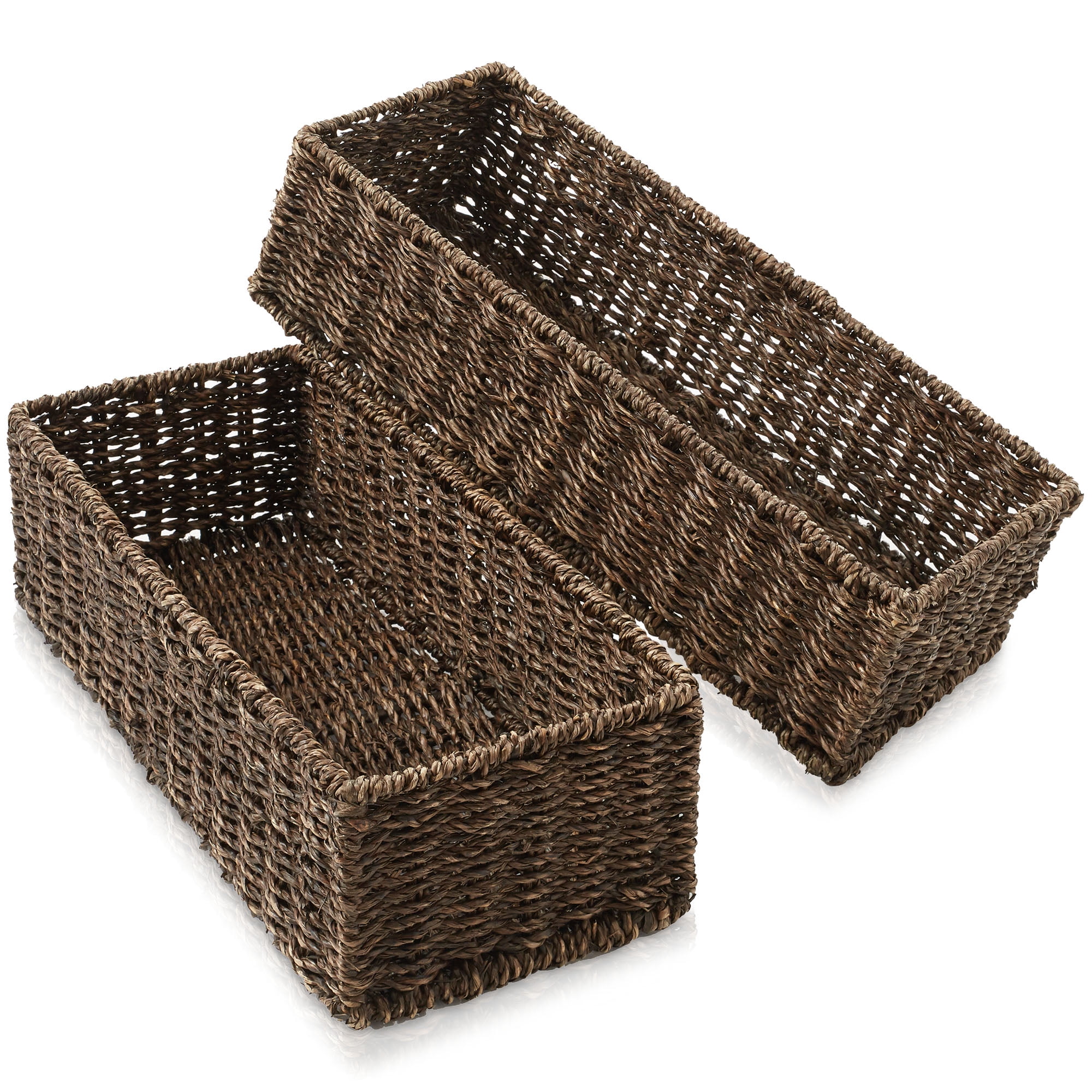 Espresso Seagrass Rectangular Storage Baskets, Set of 2