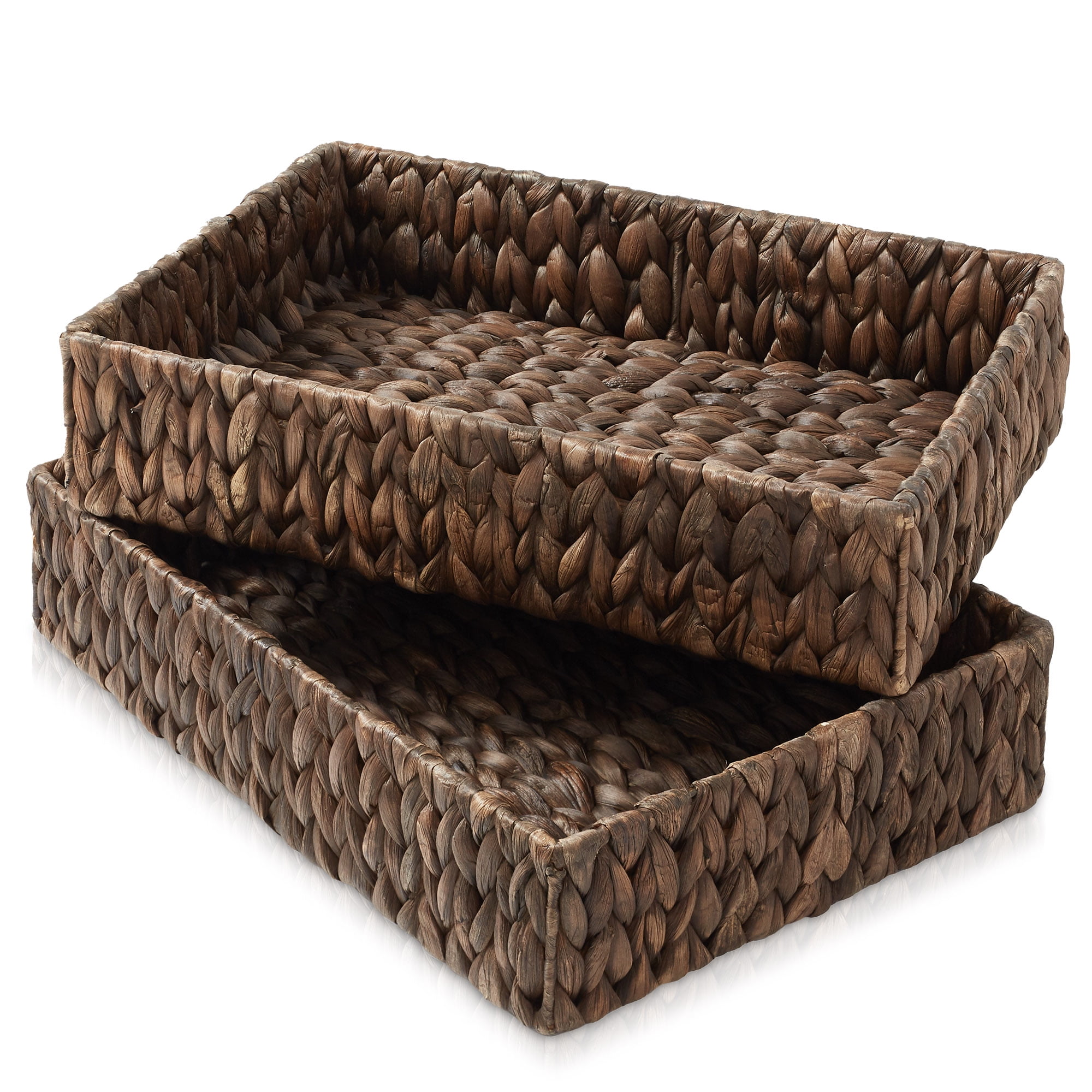 Casafield Bathroom Storage Baskets - Set of 2, Espresso - Water Hyacinth, 15.75" W x 11.25" D x 3.25" H, Woven Toilet Paper, Tissue, Shelving Bins
