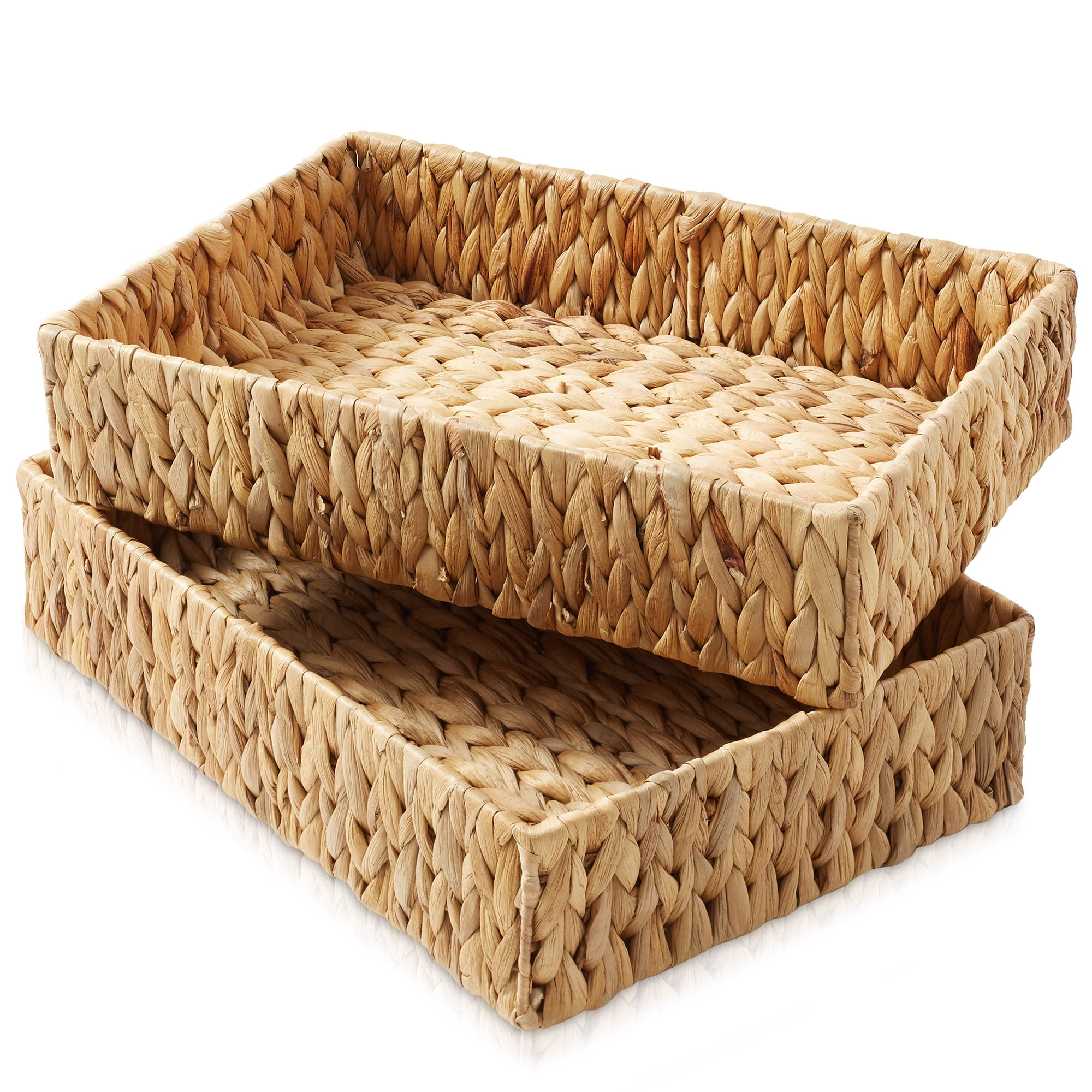 Natural Seagrass Rectangular Storage Baskets Set of 2
