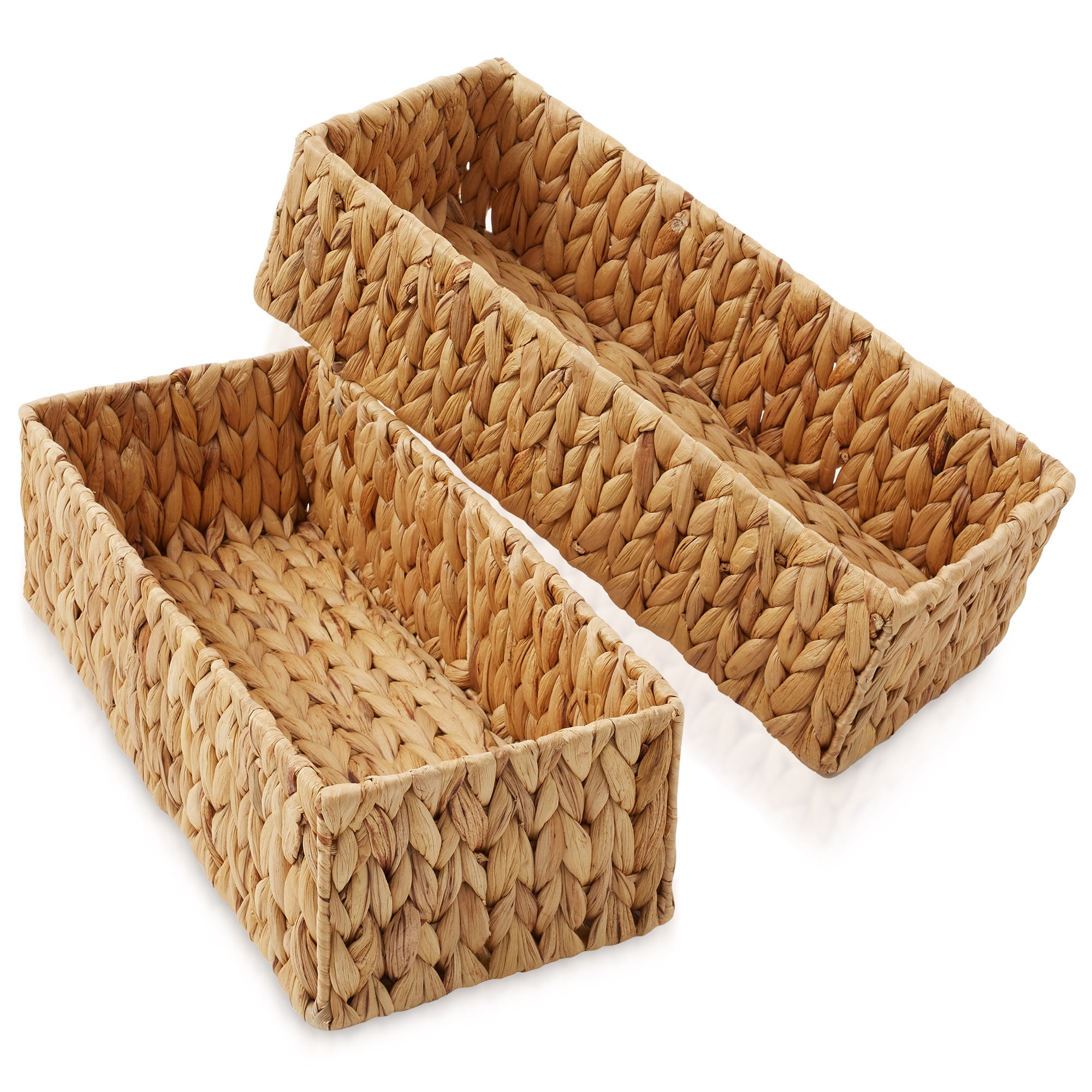 Casafield Bathroom Storage Baskets - Set of 2, Natural - Water Hyacinth, 16" W  x 6.75" D x 4.25" H, Woven Toilet Paper, Tissue, Shelving Bins