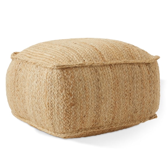 Casafield Braided Jute Pouf, 22" W x 22" D x 14" H Square Woven Jute Footrest, Decorative Indoor Boho Home Accent for Living Room
