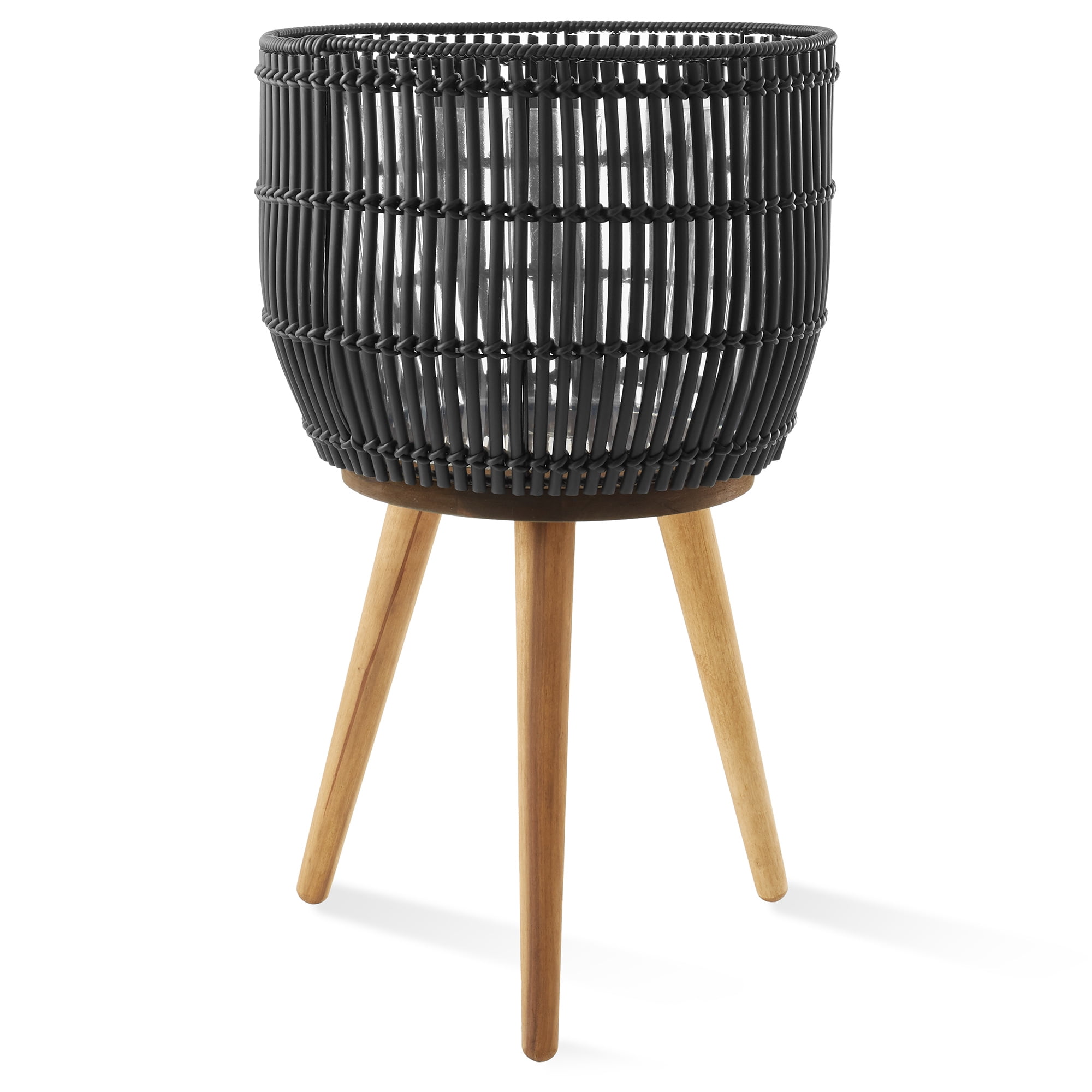 Casafield Floor Planter with Wood Legs in Black, Planter Basket with Stand, Large Plant Pot Cover with Liner