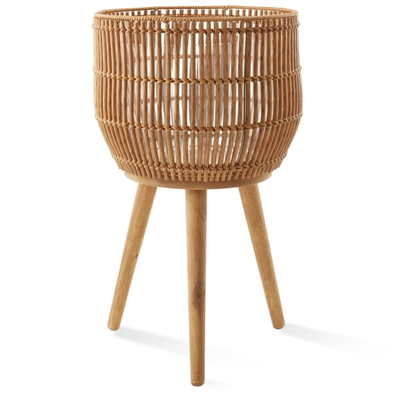 Casafield Floor Planter with Wood Legs in Natural, Planter Basket with Stand, Large Plant Pot Cover with Liner