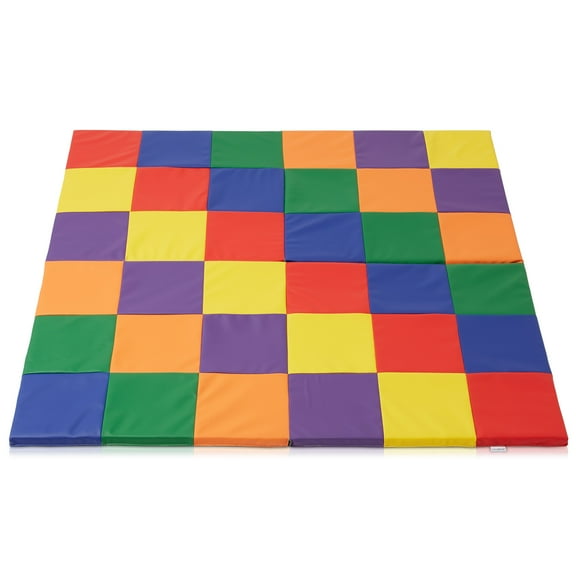 Casafield Foam Play Mat, 58" x 58" Foldable Kids Activity Mat for Infants and Toddlers, Non-Slip Patchwork Playmat in Assorted Colors