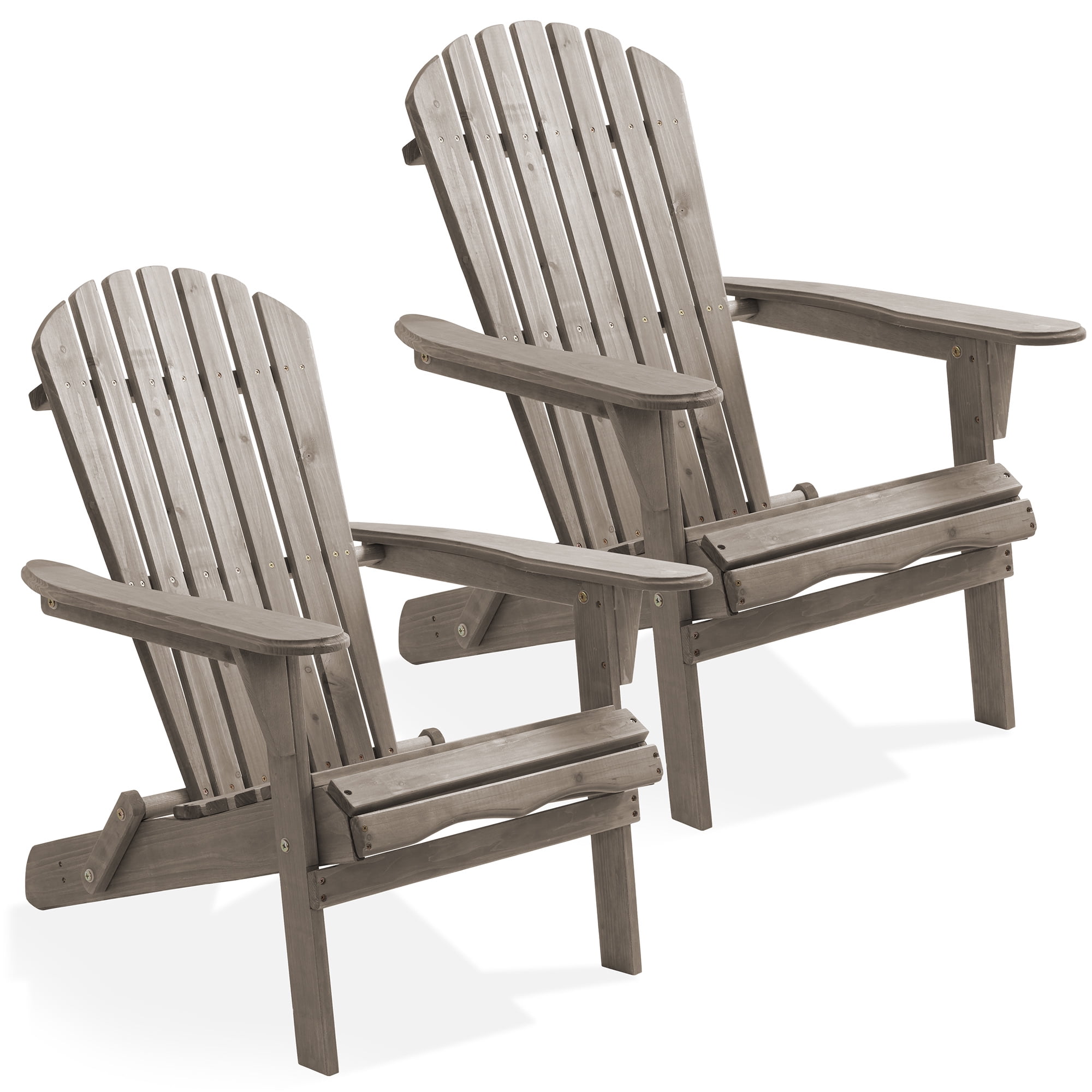 Gray Cedar Wood Folding Adirondack Chairs with Arms, Set of 2