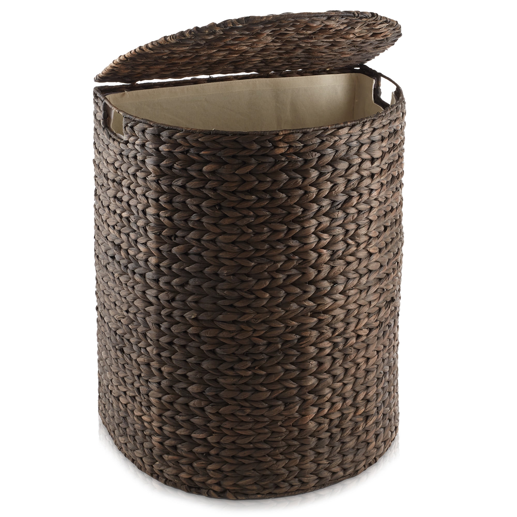 Espresso Wicker Half-Moon Laundry Hamper with Lid