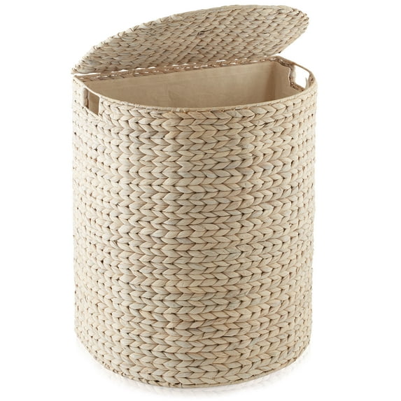 Casafield Half Moon Laundry Hamper with Lid and Removable Liner Bag - Natural, Woven Water Hyacinth Laundry Basket Sorter for Clothes