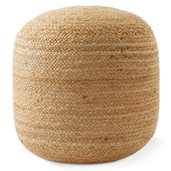 Casafield Hand-Braided Jute Pouf Ottoman, 18" W x 18" D x 18" H - Round, Natural Woven Boho Indoor Home Decor for Living Room, Bedroom, Apartment