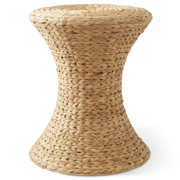 Casafield Hourglass Side Table - Natural, Handwoven Water Hyacinth, Boho Wicker End Table for Bedroom, Entryway, Living Room, Office