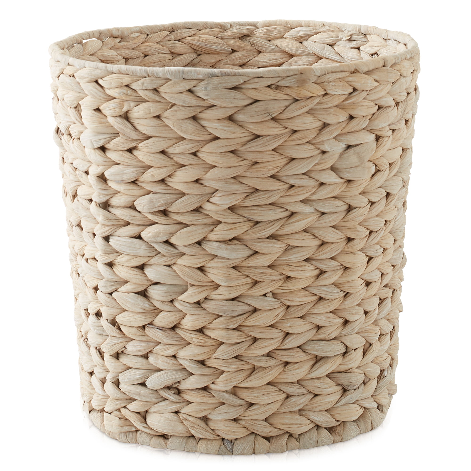 Casafield Hyacinth Waste Basket - Whitewash White, Woven Wicker Trash Can for Garbage in the Bathroom, Bedroom, Laundry Room, Home Office