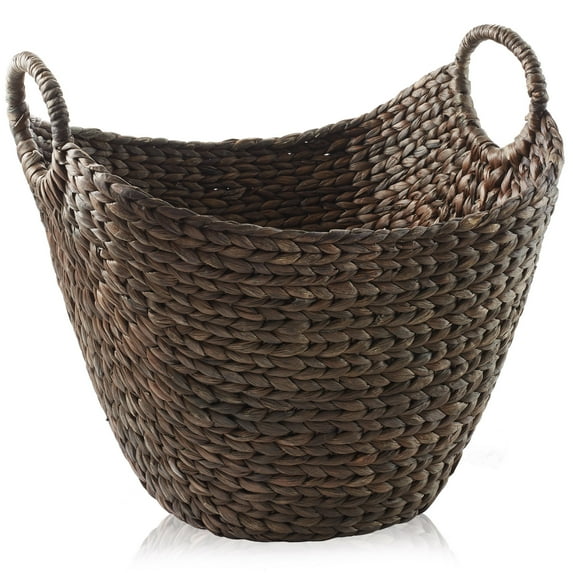 Casafield Large Laundry Boat Basket with Handles - Espresso, Woven Water Hyacinth Storage Tote for Blankets, Bathroom, Bedroom, Living Room