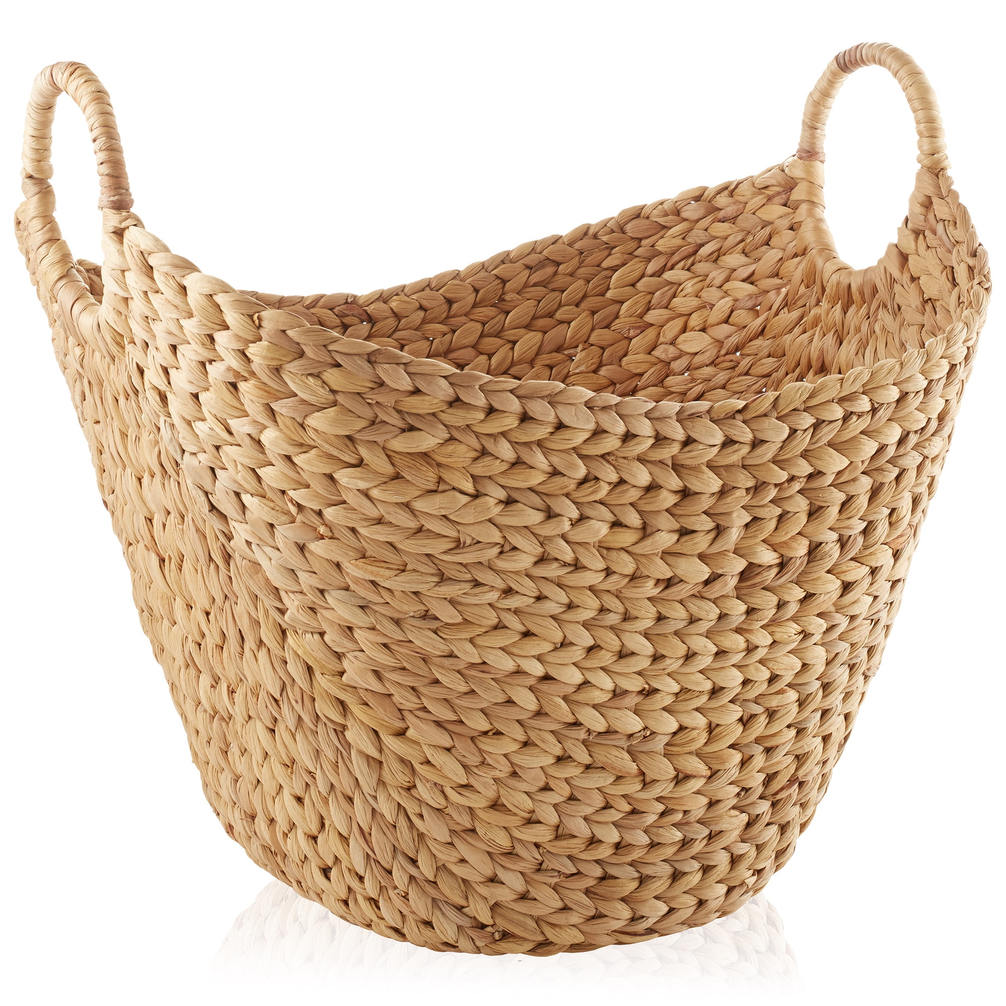 Natural Water Hyacinth Oval Storage Basket with Handles