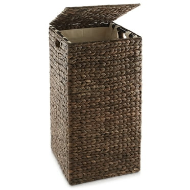 Casafield Laundry Hamper with Lid and Removable Liner Bag - Espresso, Woven Water Hyacinth Square Laundry Basket for Clothes