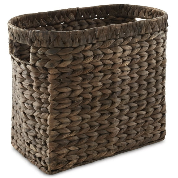 Casafield Magazine Holder Basket with Handles, Espresso Dark Brown - Oval Water Hyacinth Storage Bin for Bathroom, Home Office